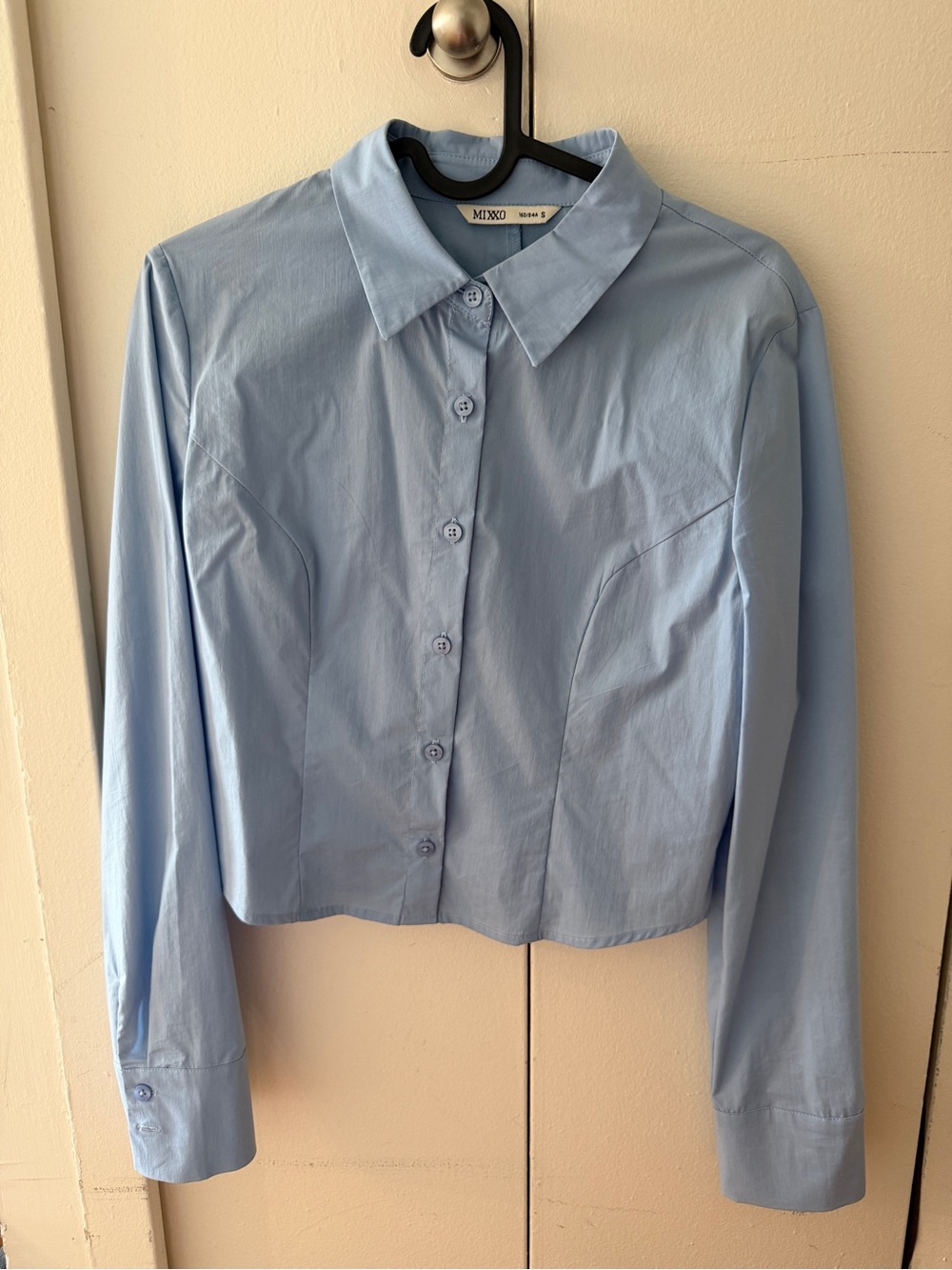 MIXXO Light Blue Semi-Cropped Button-Up Shirt
